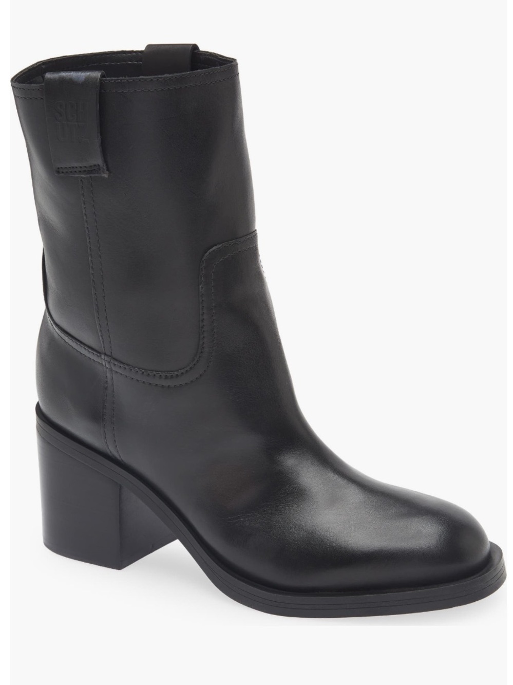 Schutz Wyatt Black Leather Slip On Mid-Calf Block Heel Boots  - Sz 9.5, NWOB